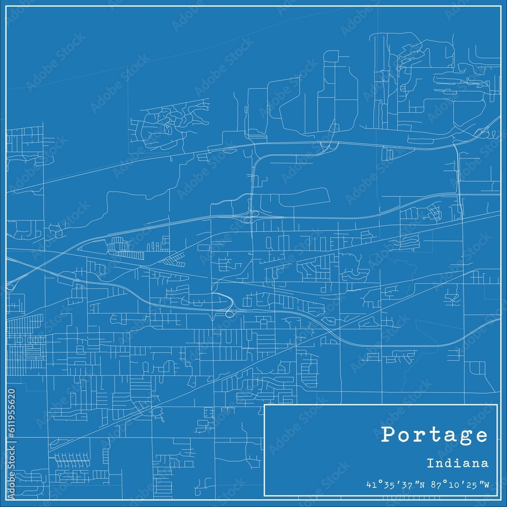 Blueprint US city map of Portage, Indiana.