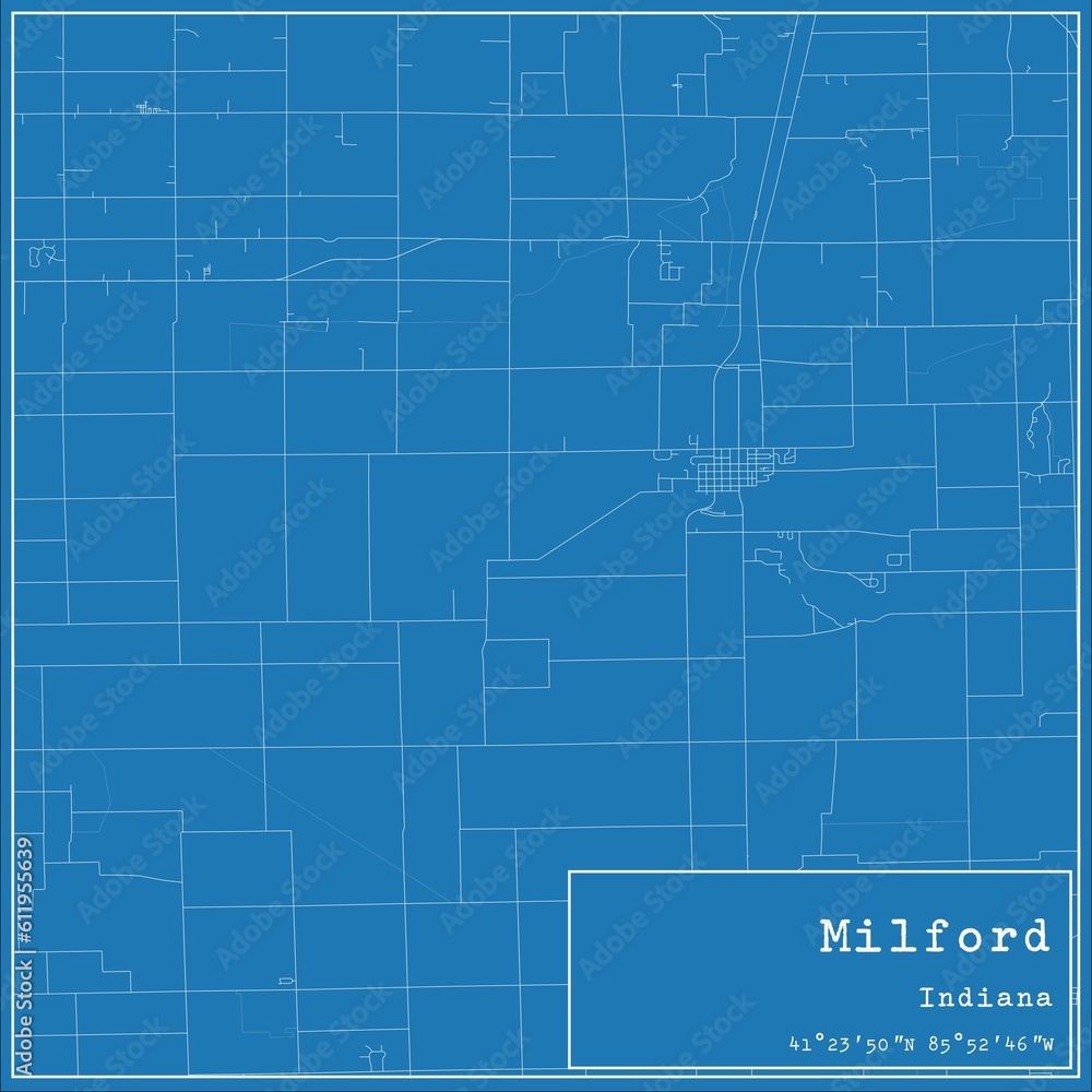 Blueprint US city map of Milford, Indiana. Blueprint US city map of Milford, Indiana.