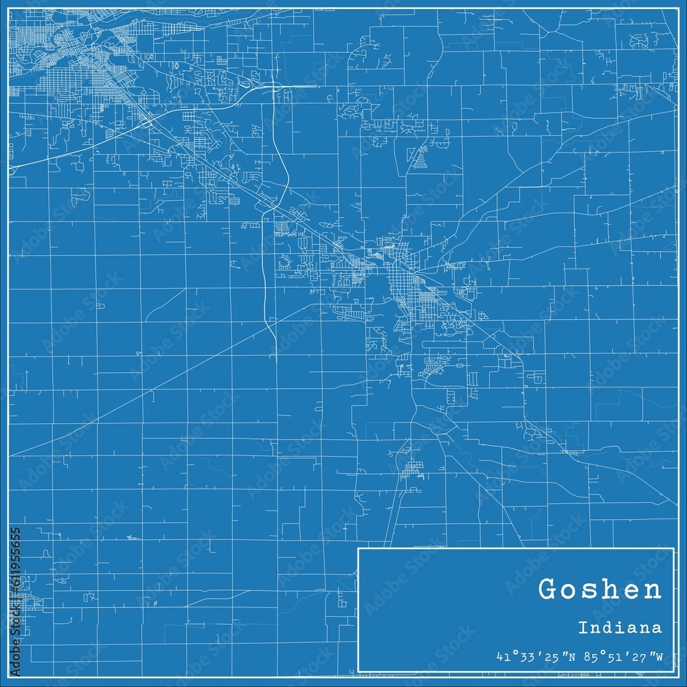 Obraz premium Blueprint US city map of Goshen, Indiana.