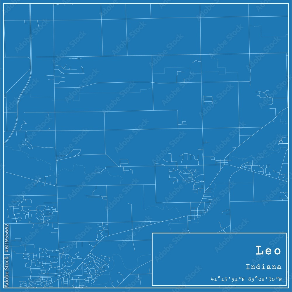 Blueprint US city map of Leo, Indiana. Blueprint US city map of Leo, Indiana.