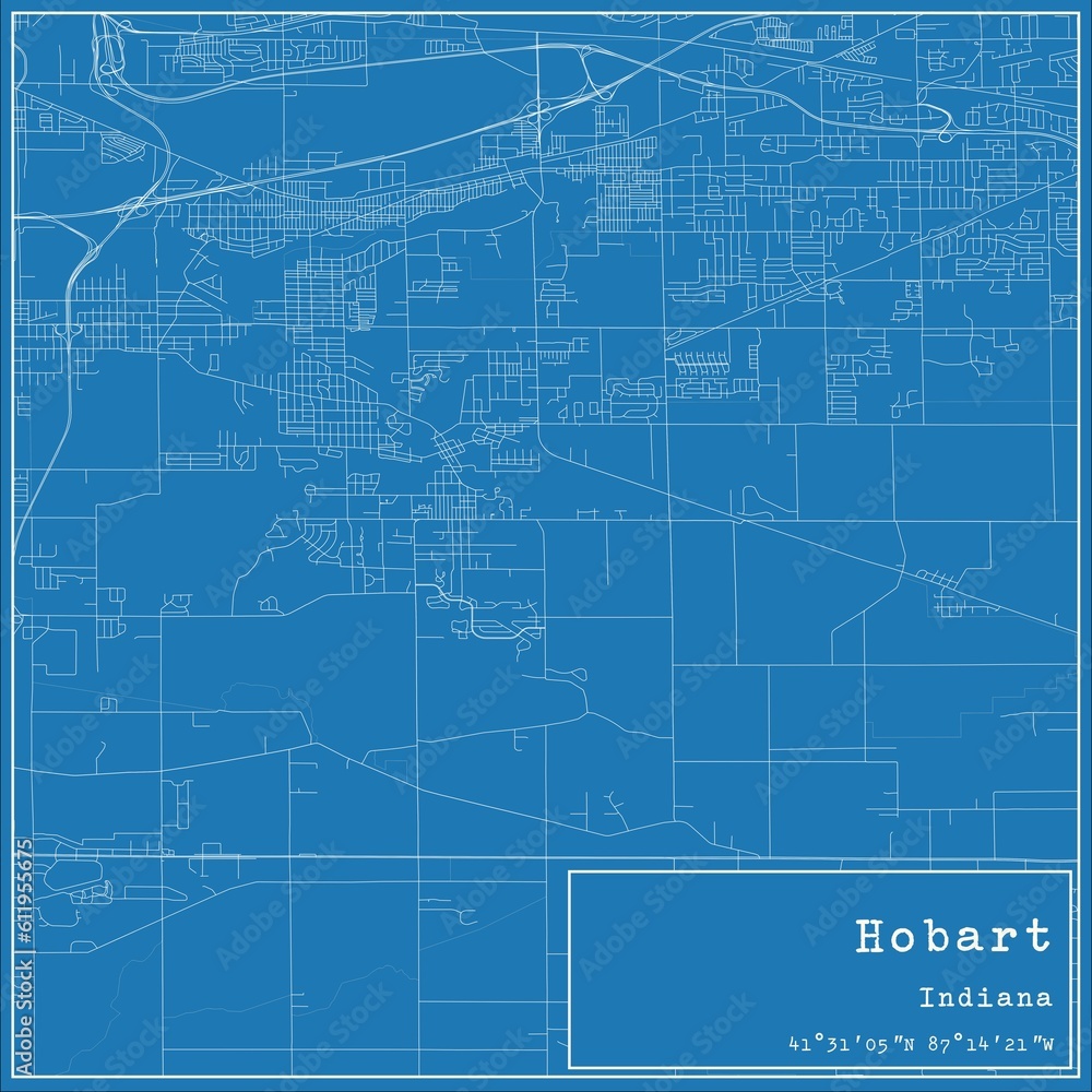 Blueprint US city map of Hobart, Indiana.