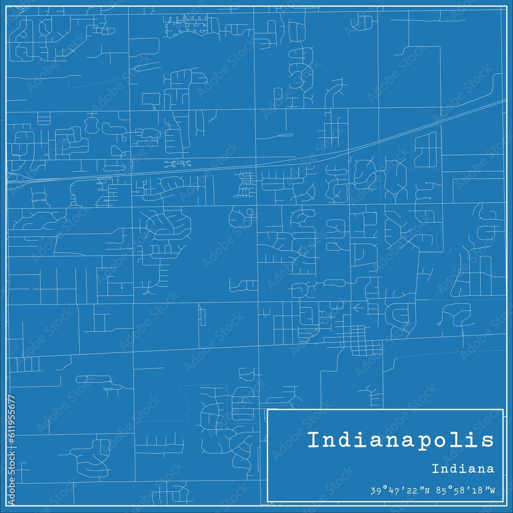 Blueprint US city map of Indianapolis, Indiana. Blueprint US city map of Indianapolis, Indiana.