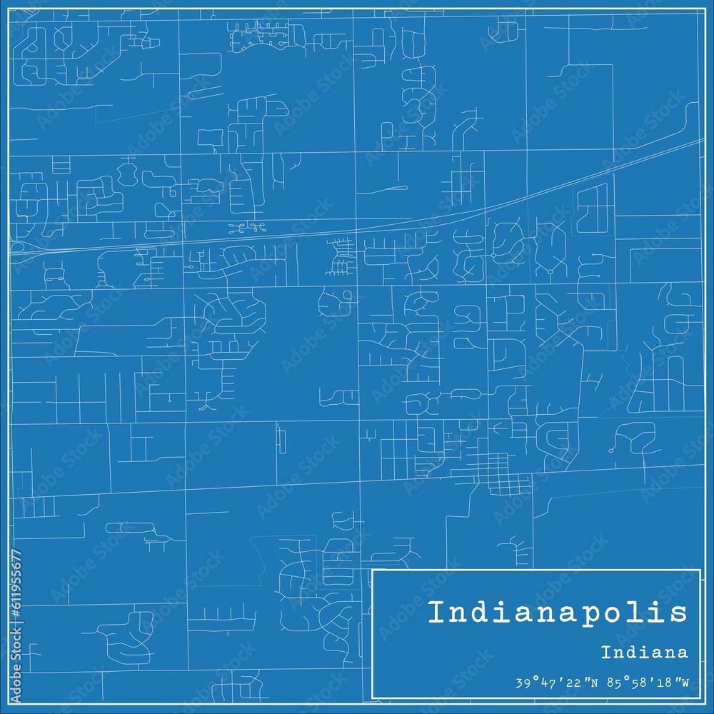 Blueprint US city map of Indianapolis, Indiana.