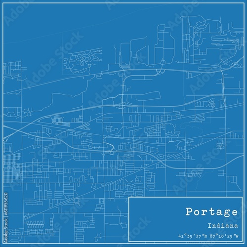 Blueprint US city map of Portage  Indiana.