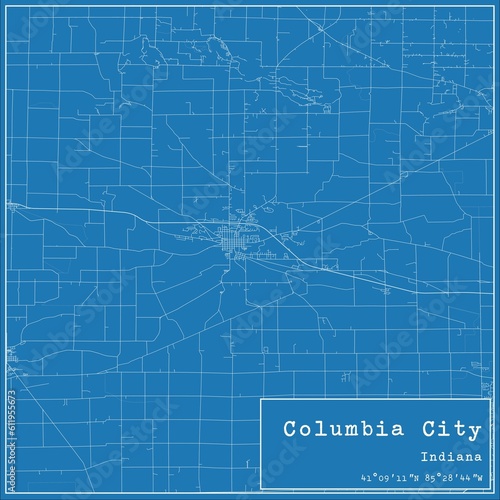 Blueprint US city map of Columbia City, Indiana. photo