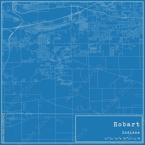 Blueprint US city map of Hobart, Indiana.