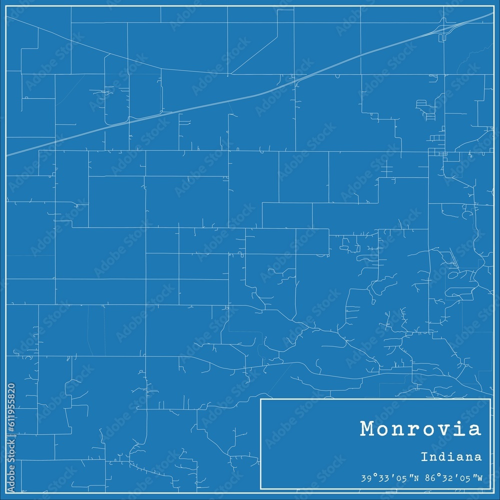 Blueprint US city map of Monrovia, Indiana.