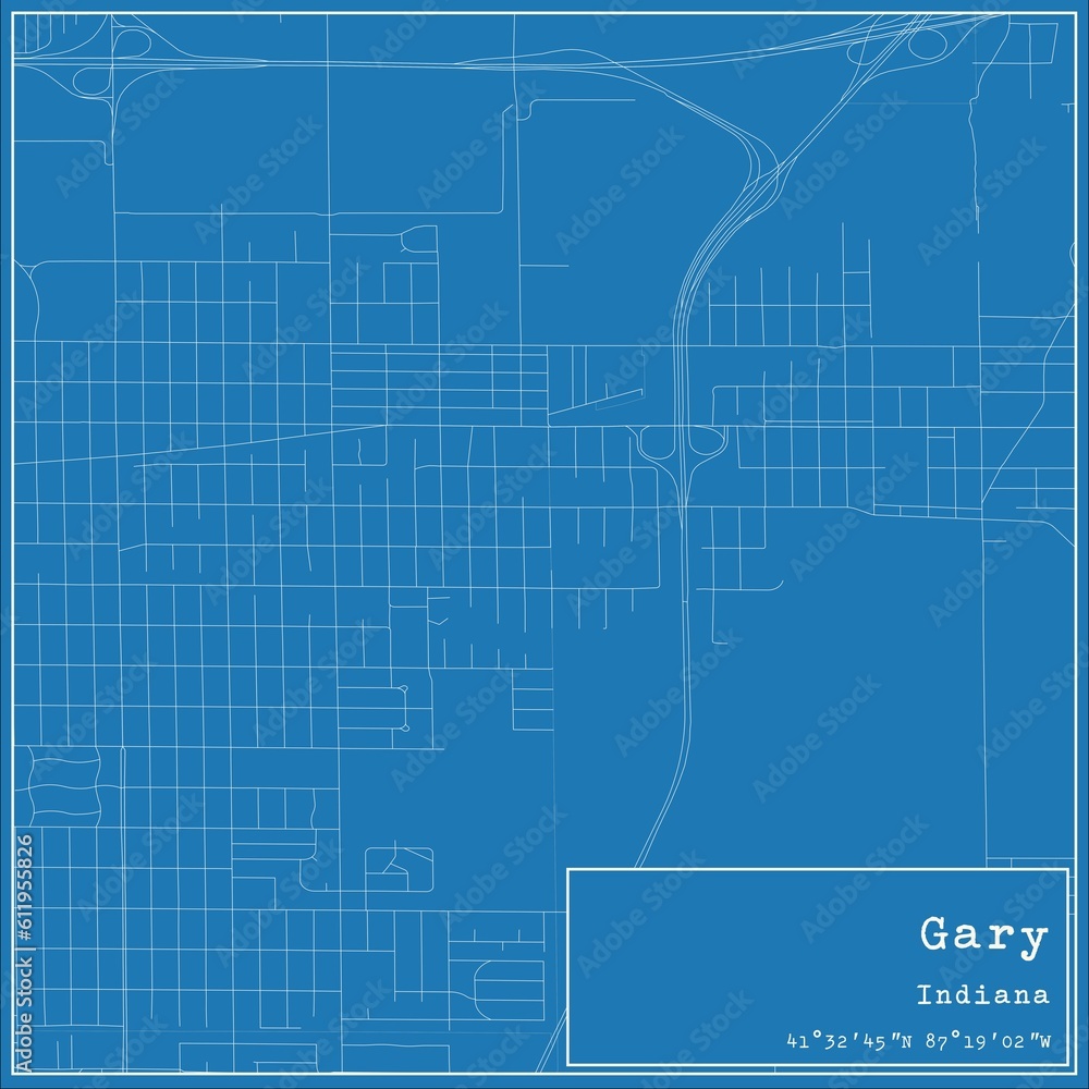 Blueprint US city map of Gary, Indiana.