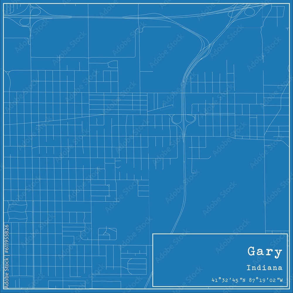 Blueprint US city map of Gary, Indiana. Blueprint US city map of Gary, Indiana.