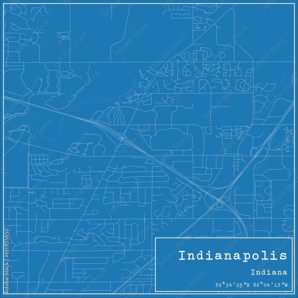 Blueprint US city map of Indianapolis, Indiana. Blueprint US city map of Indianapolis, Indiana.