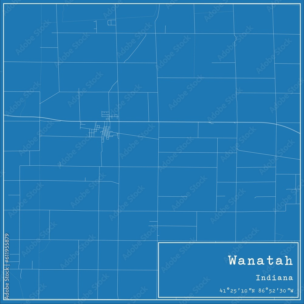 Blueprint US city map of Wanatah, Indiana.