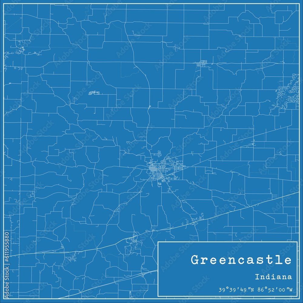 Blueprint US city map of Greencastle, Indiana.