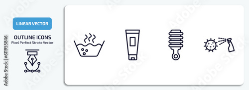 cleaning outline icons set. cleaning thin line icons pack included hot water, cream, suspension, virus cleanin vector.