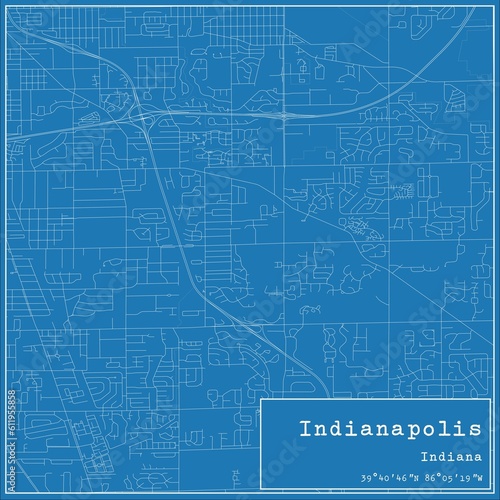 Blueprint US city map of Indianapolis, Indiana.