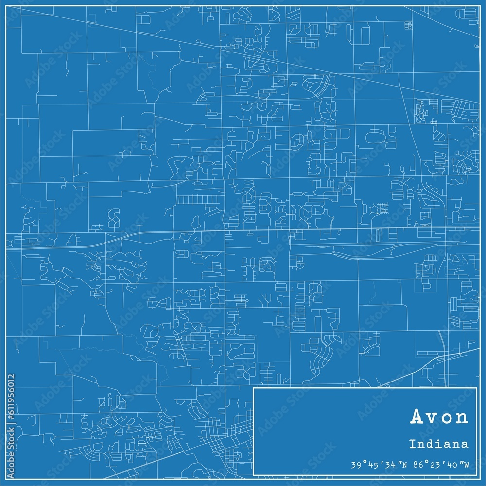 Blueprint US city map of Avon, Indiana.
