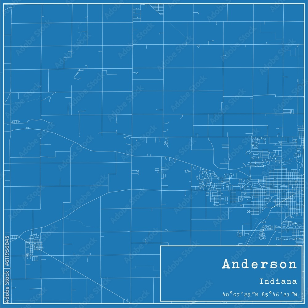 Blueprint US city map of Anderson, Indiana.