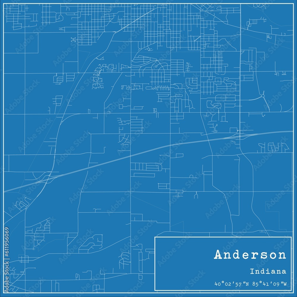 Fototapeta Blueprint US city map of Anderson, Indiana.