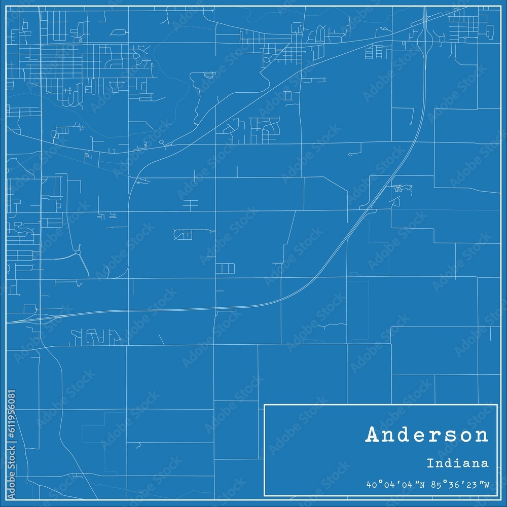 Blueprint US city map of Anderson, Indiana.