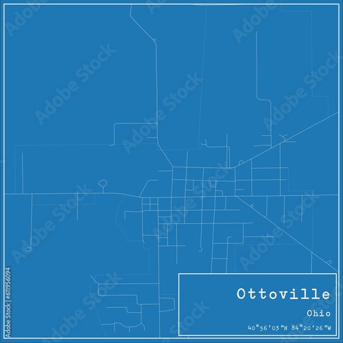 Blueprint US city map of Ottoville, Ohio.