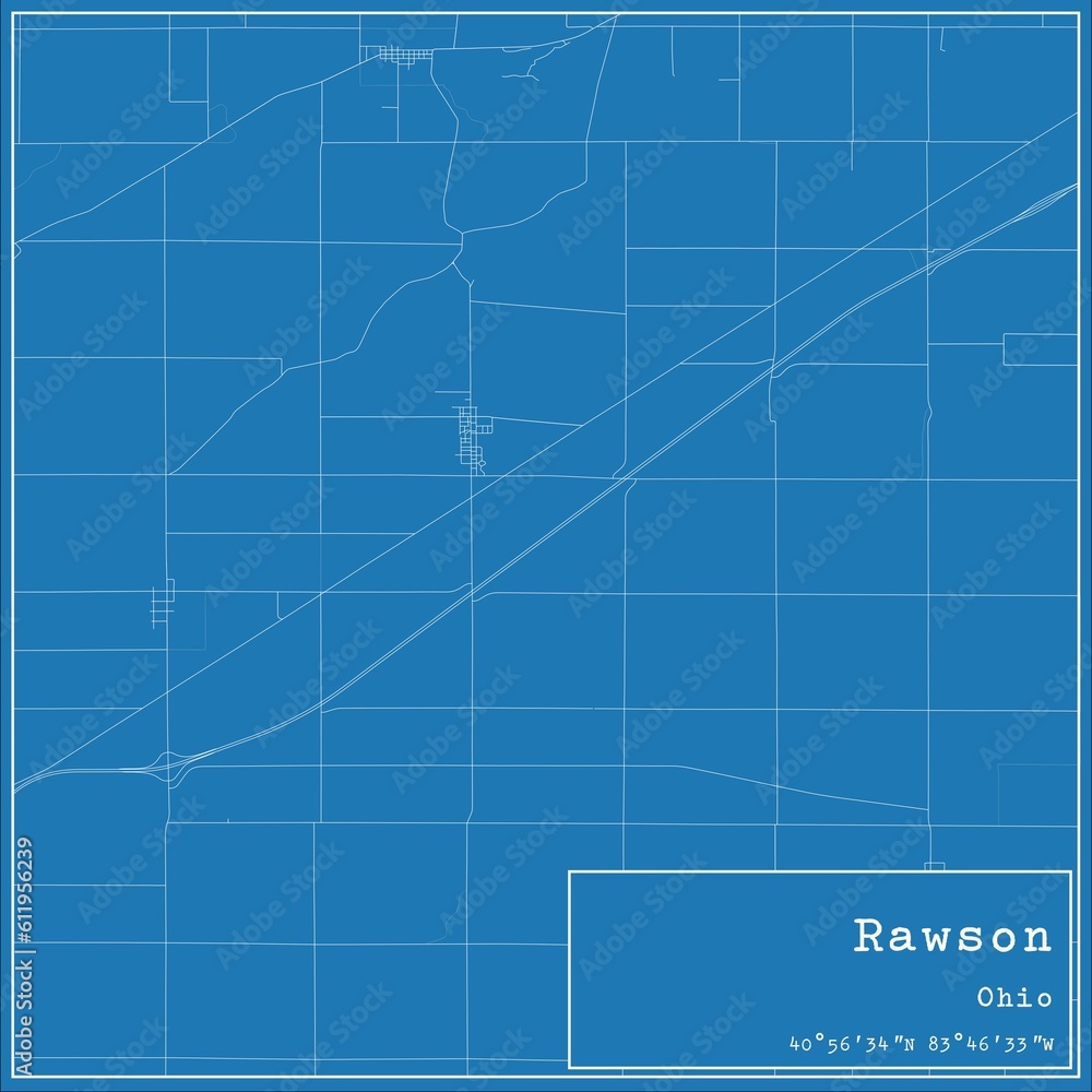 Blueprint US city map of Rawson, Ohio.
