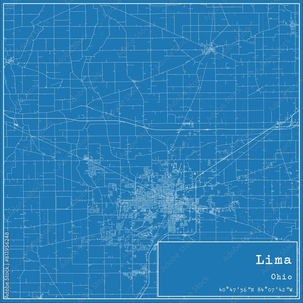 Blueprint US city map of Lima, Ohio. Blueprint US city map of Lima, Ohio.