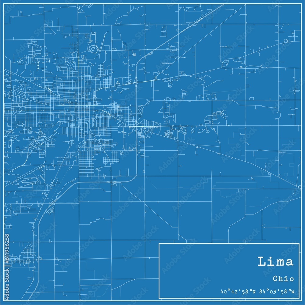 Blueprint US city map of Lima, Ohio. - obrazy, fototapety, plakaty 