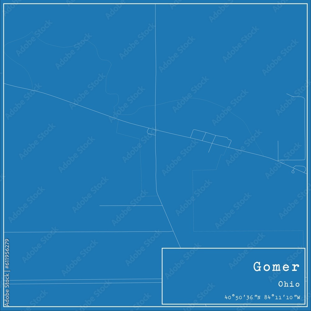 Blueprint US city map of Gomer, Ohio.