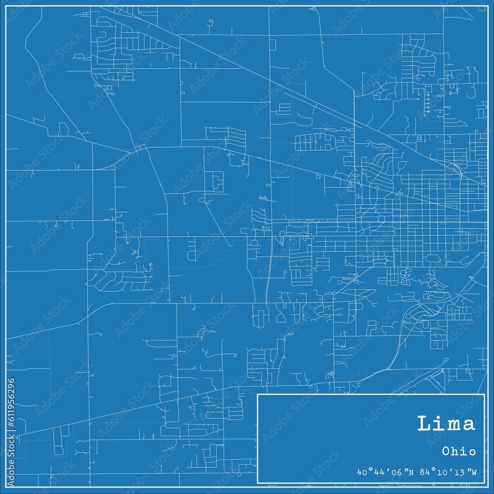 Blueprint US city map of Lima, Ohio. Blueprint US city map of Lima, Ohio.