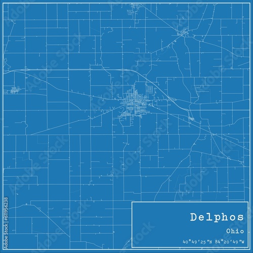 Blueprint US city map of Delphos  Ohio.