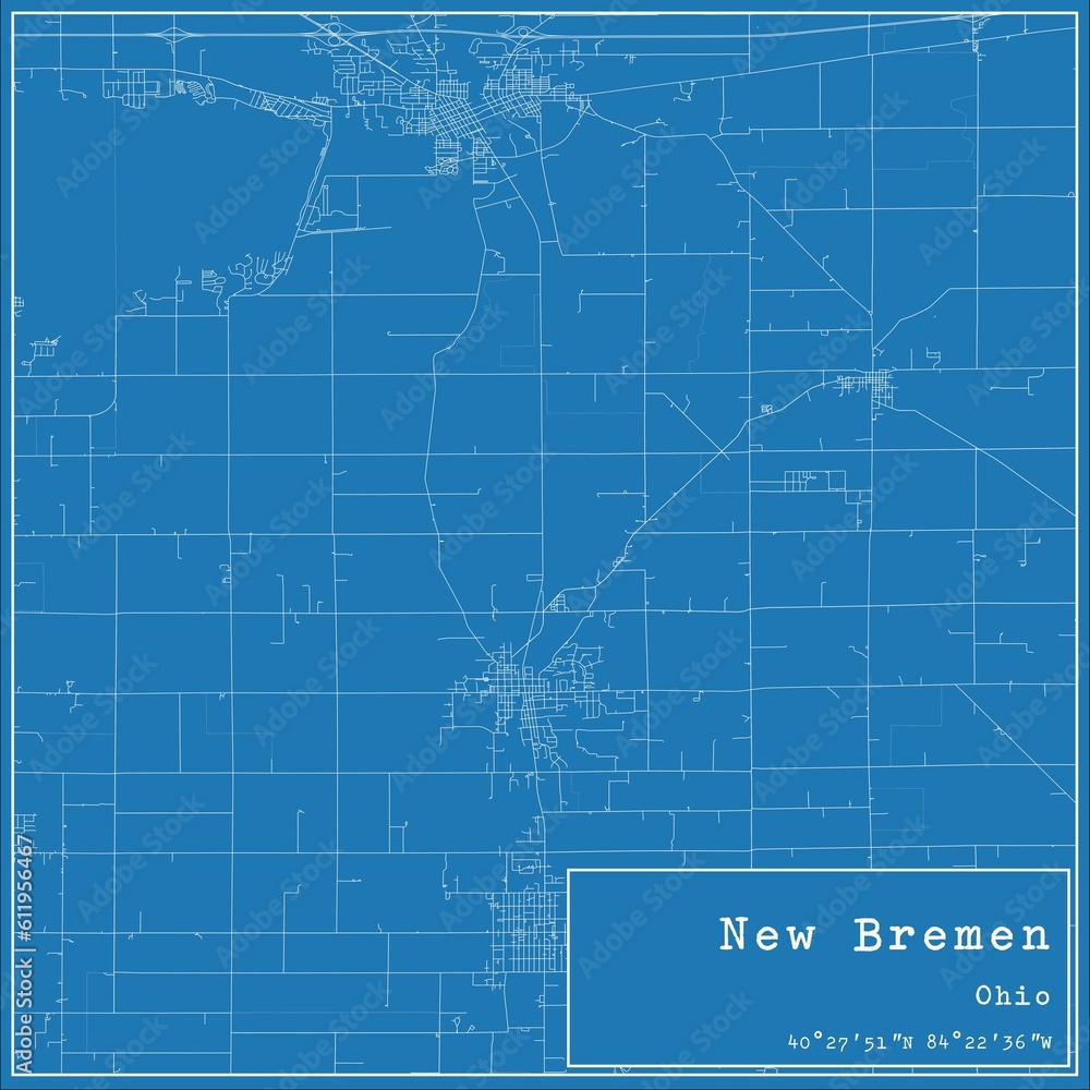 Blueprint US city map of New Bremen, Ohio.