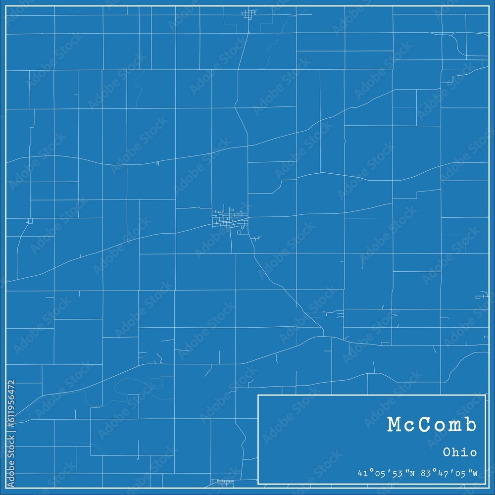 Blueprint US city map of McComb, Ohio.