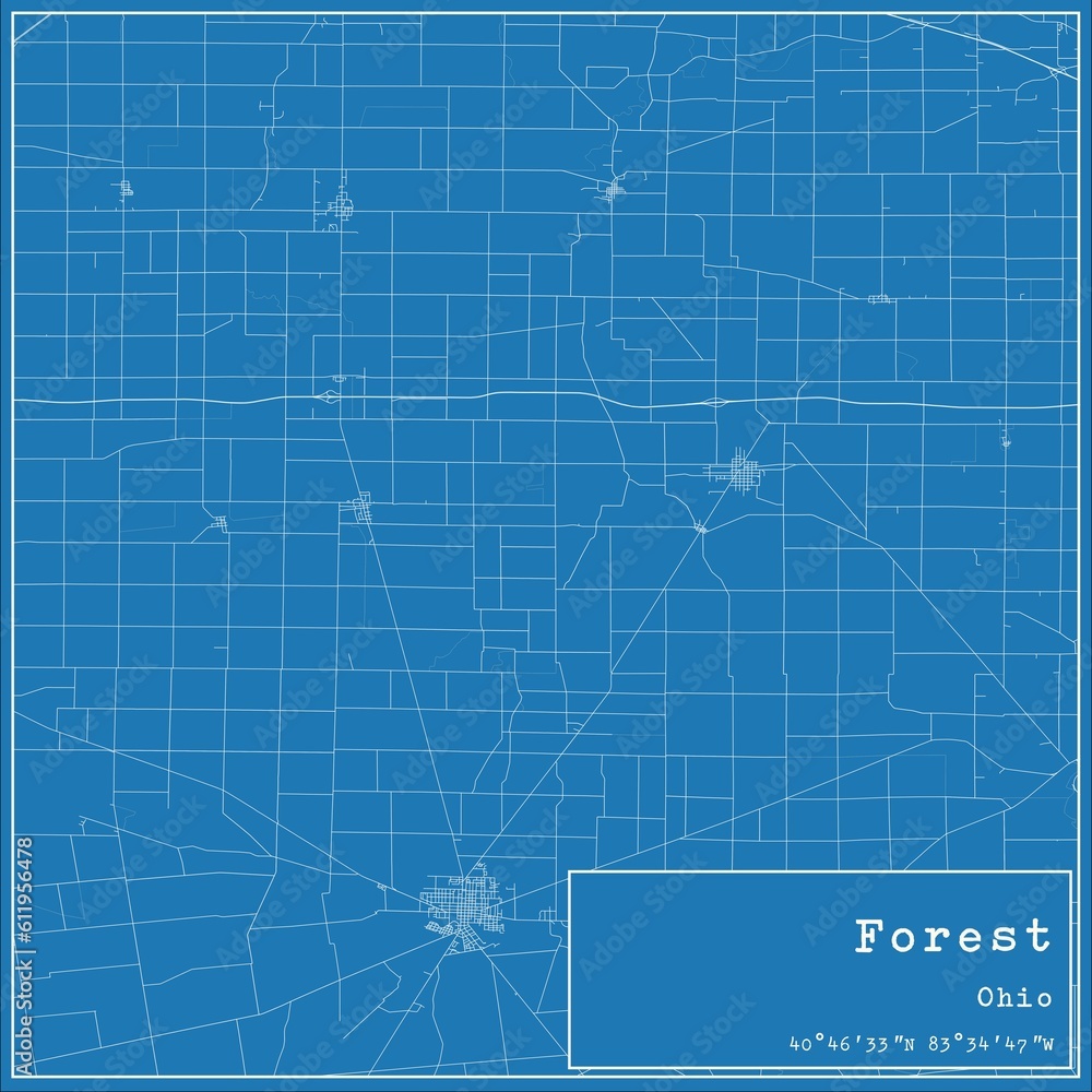 Fototapeta premium Blueprint US city map of Forest, Ohio.