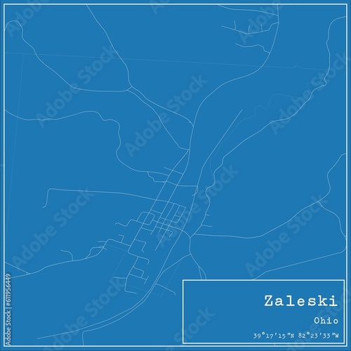Blueprint US city map of Zaleski, Ohio.