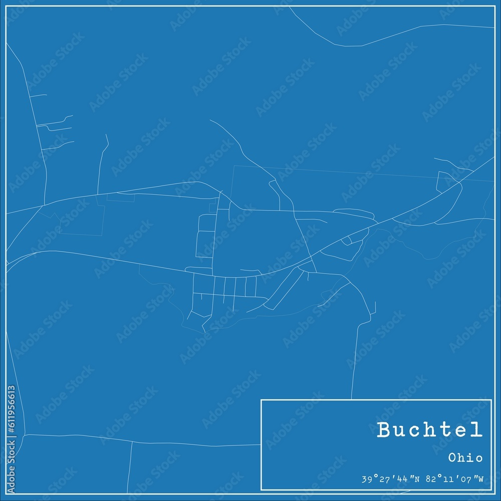 Fototapeta premium Blueprint US city map of Buchtel, Ohio.