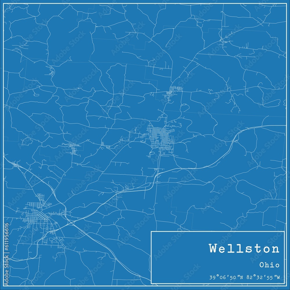 Blueprint US city map of Wellston, Ohio.