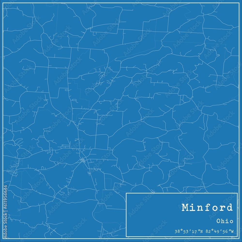 Obraz premium Blueprint US city map of Minford, Ohio.