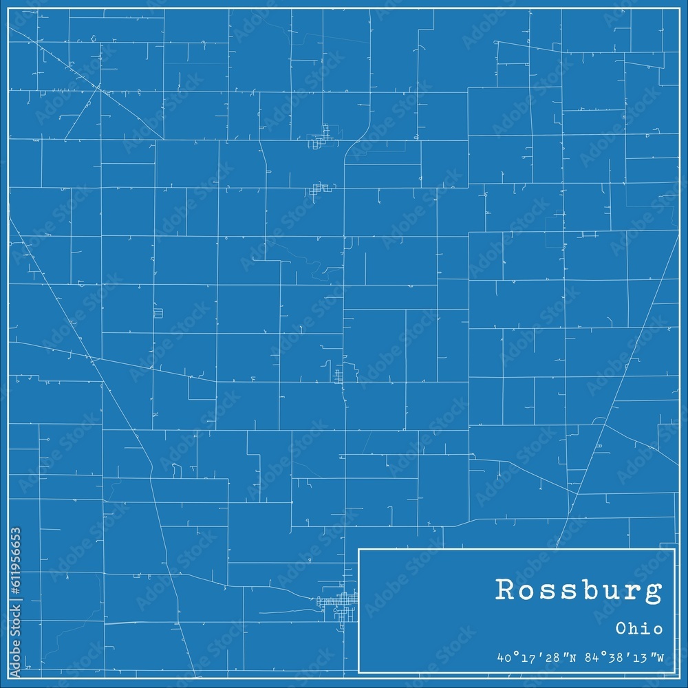 Blueprint US city map of Rossburg, Ohio.