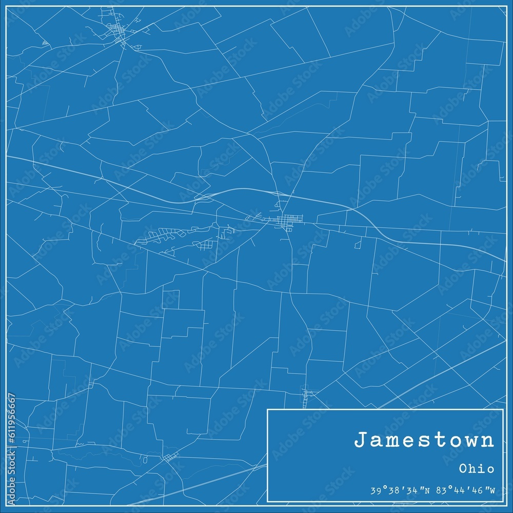 Blueprint US city map of Jamestown, Ohio. Blueprint US city map of Jamestown, Ohio.