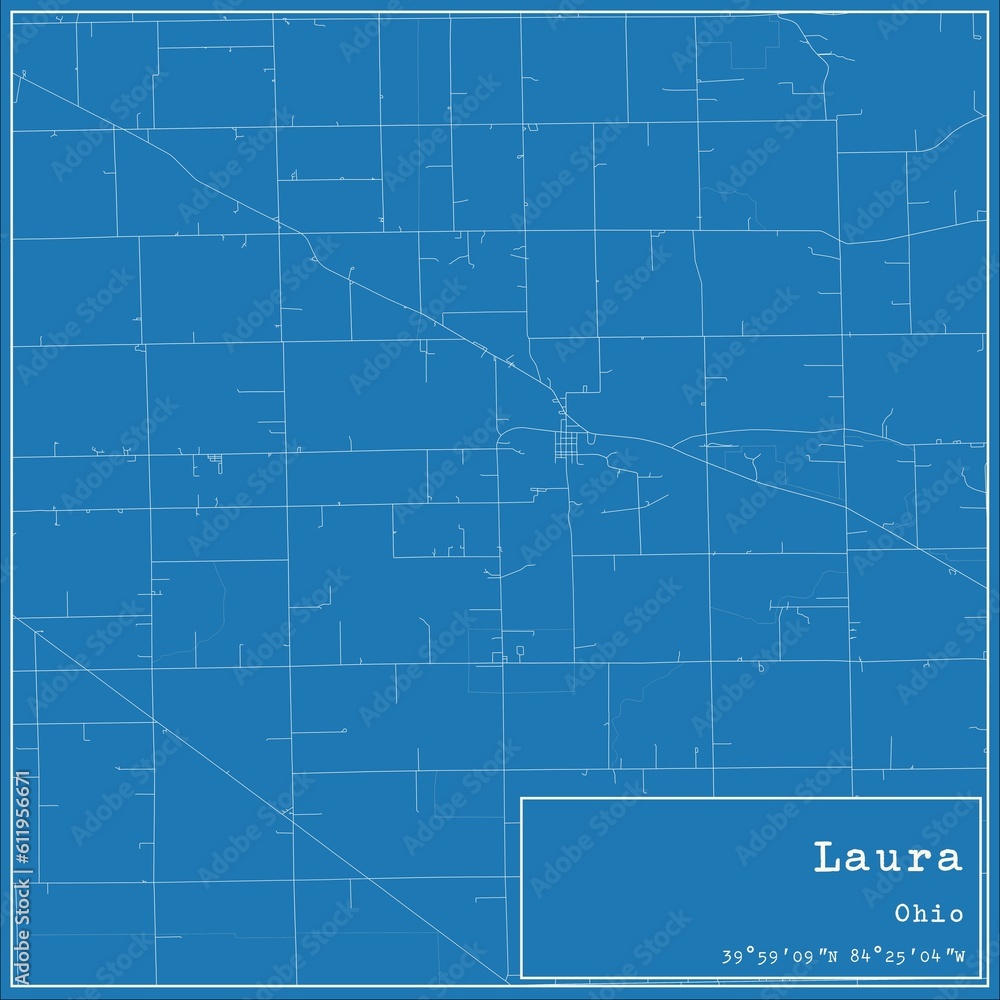 Blueprint US city map of Laura, Ohio.