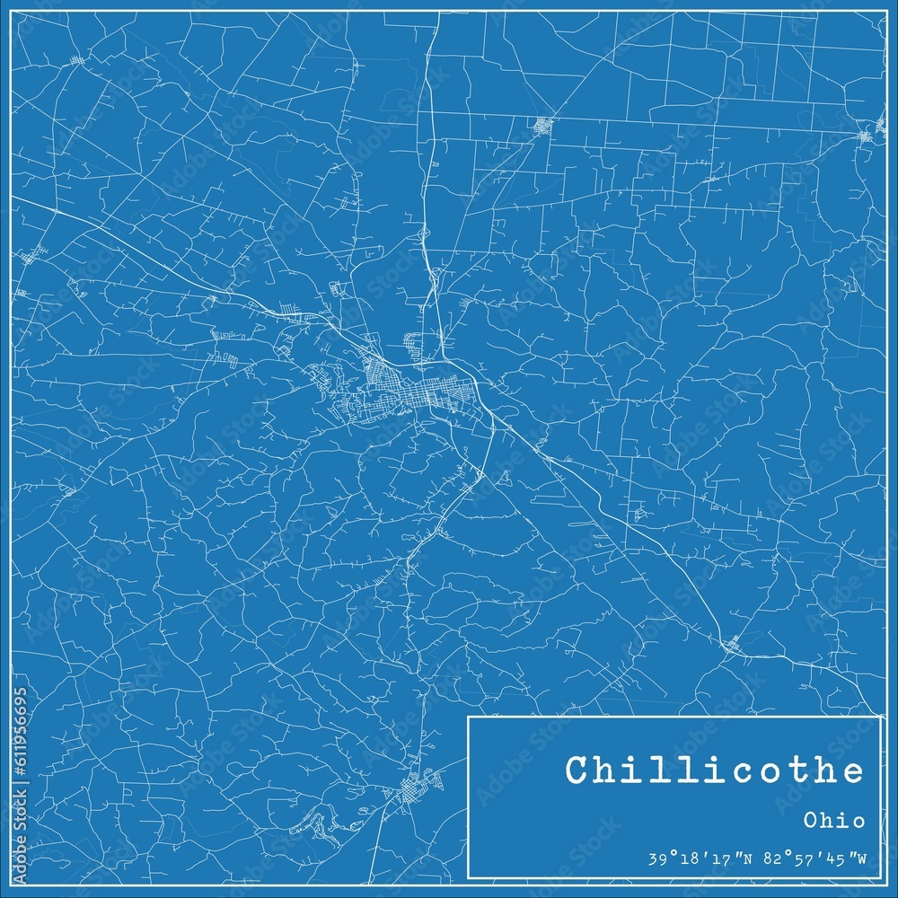 Blueprint US city map of Chillicothe, Ohio.