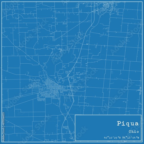 Blueprint US city map of Piqua, Ohio. photo