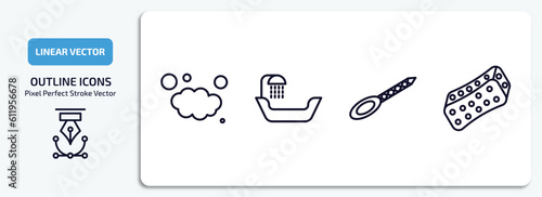 beauty outline icons set. beauty thin line icons pack included foam, hair washer sink, nail file, bath sponge vector.