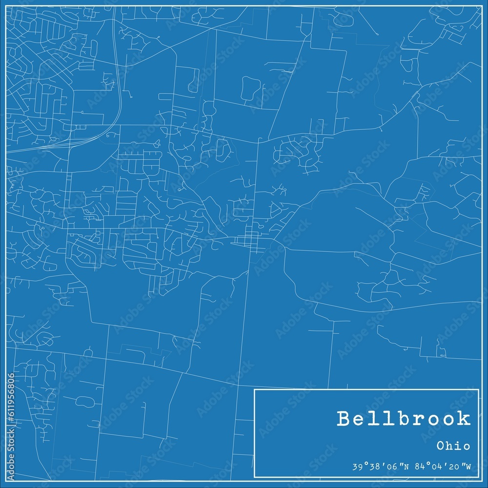 Blueprint US city map of Bellbrook, Ohio.