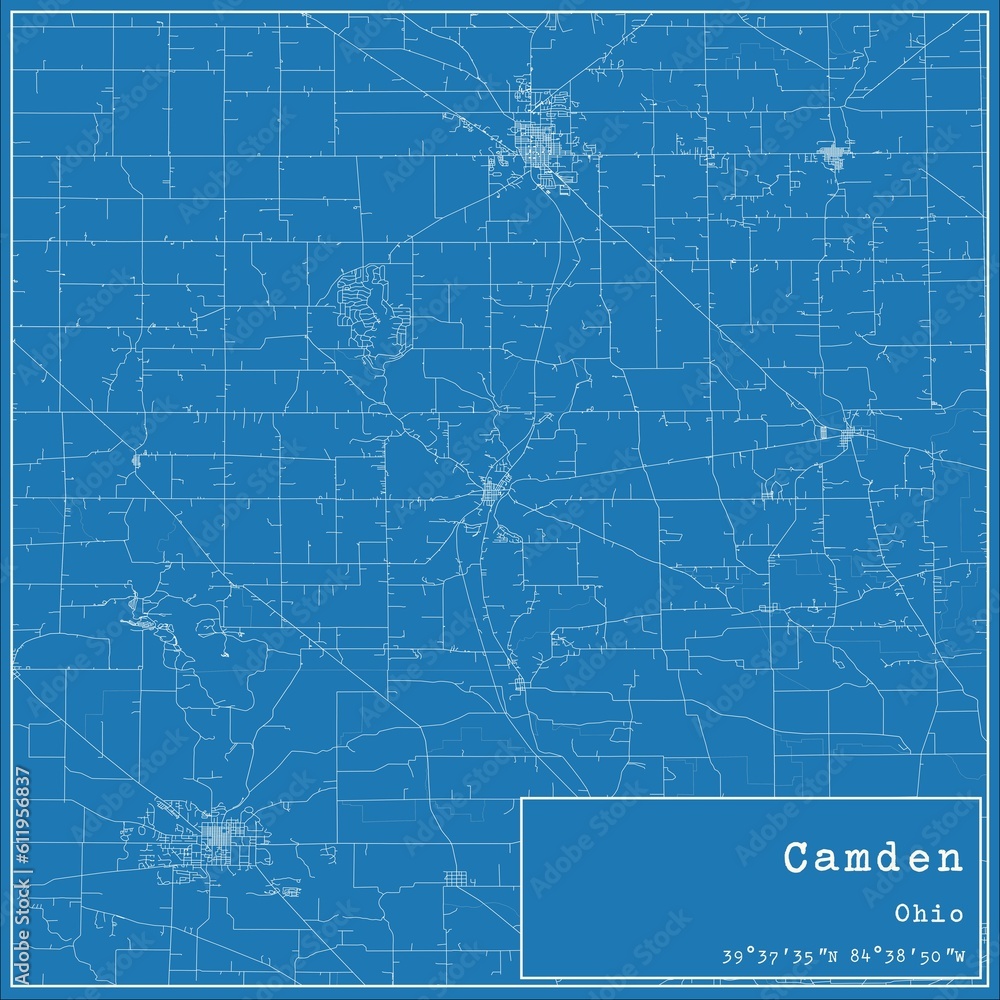 Fototapeta premium Blueprint US city map of Camden, Ohio.