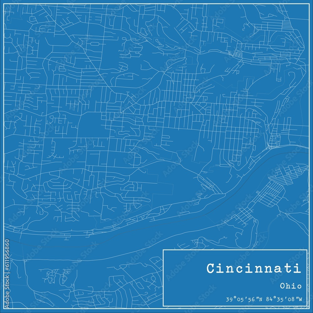 Blueprint US city map of Cincinnati, Ohio. - obrazy, fototapety, plakaty 