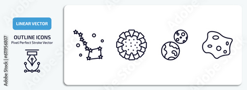 astronomy outline icons set. astronomy thin line icons pack included ursa major, stargate, earth and moon, asteroid vector.