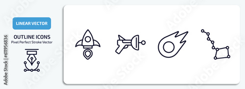 astronomy outline icons set. astronomy thin line icons pack included aerospace, space gun, comet, big dipper vector.