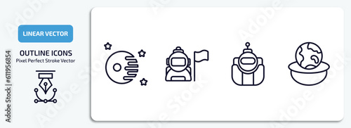 astronomy outline icons set. astronomy thin line icons pack included death star, astronaut and flag, astronaut ingravity, relativity vector.