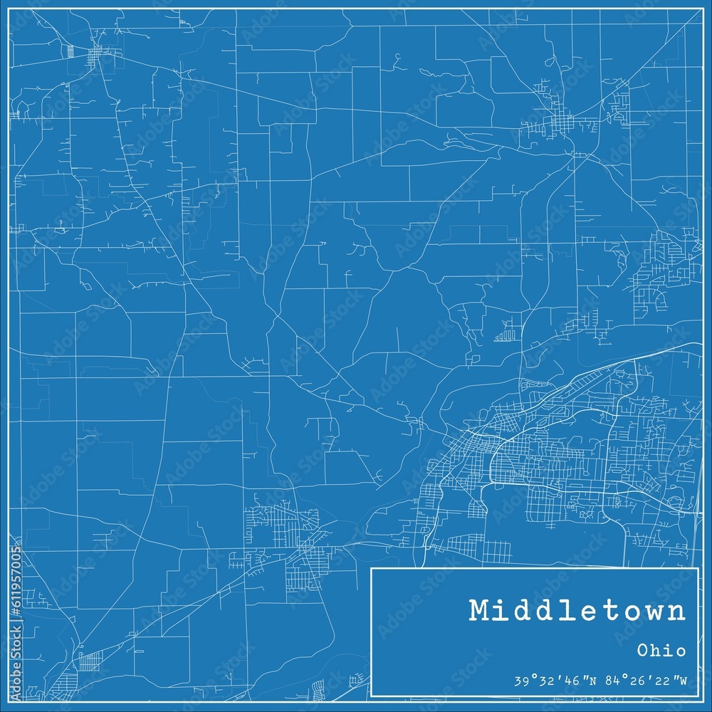 Fototapeta premium Blueprint US city map of Middletown, Ohio.