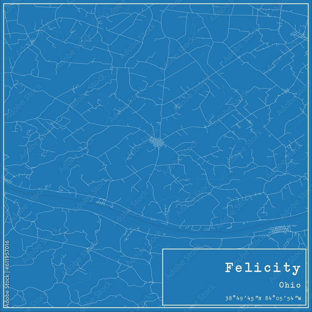 Blueprint US city map of Felicity, Ohio.
